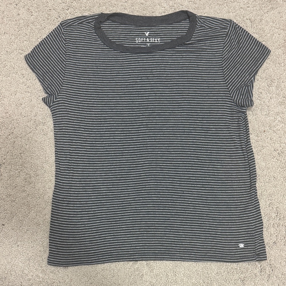 American Eagle Outfitters Super Soft Grey and White Stripe t-shirt